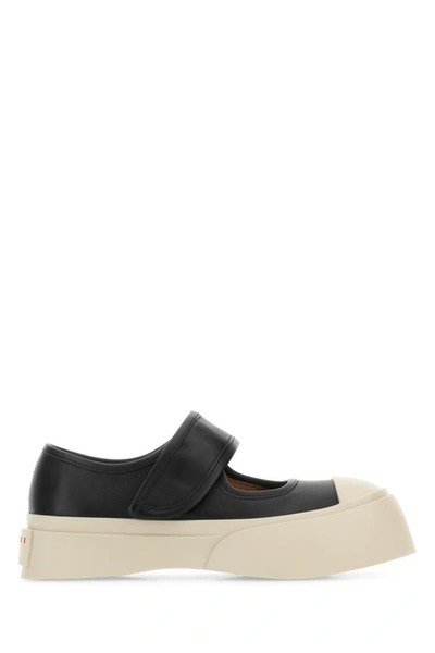 Shop Marni Woman Navy Blue Leather Mary Jane Sneakers