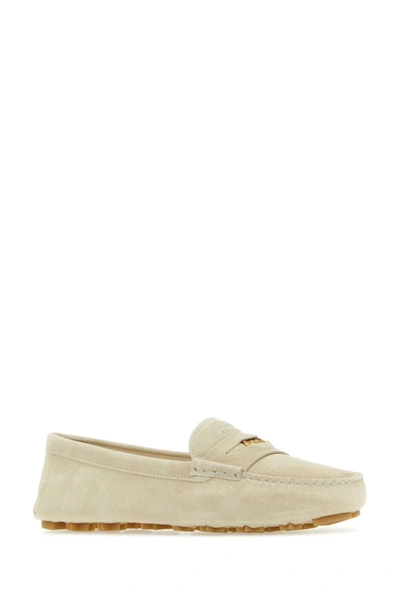 Shop Miu Miu Woman Ivory Suede Loafers In White