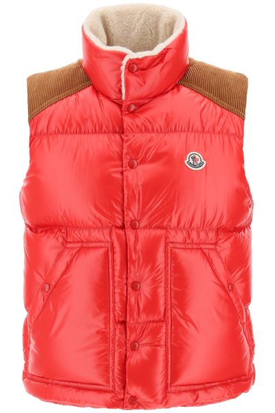 Shop Moncler Basic Ardeche Puffer Vest With Corduroy Yoke Men In Red