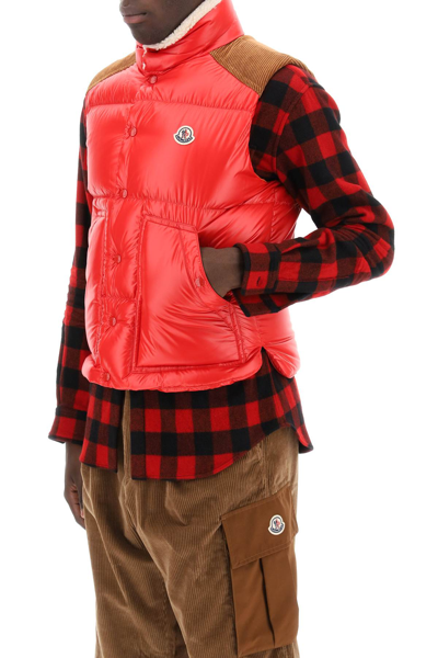 Shop Moncler Basic Ardeche Puffer Vest With Corduroy Yoke Men In Red
