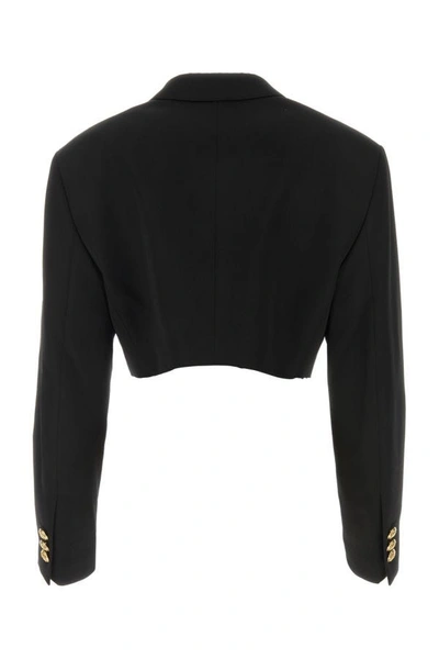 Palm Angels Double-breasted Cropped Blazer With Gold Button Accents In Black