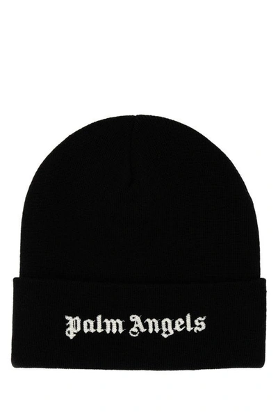 Shop Palm Angels Woman Black Wool Beanie Hat