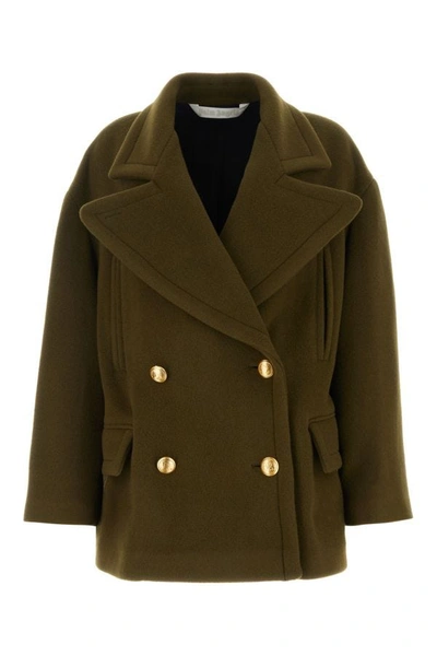 Shop Palm Angels Woman Olive Green Felt Coat