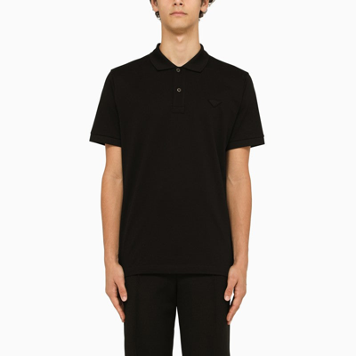 Shop Prada Black Stretch Cotton Polo Shirt Men In Brown