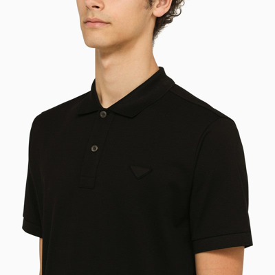 Shop Prada Black Stretch Cotton Polo Shirt Men In Brown