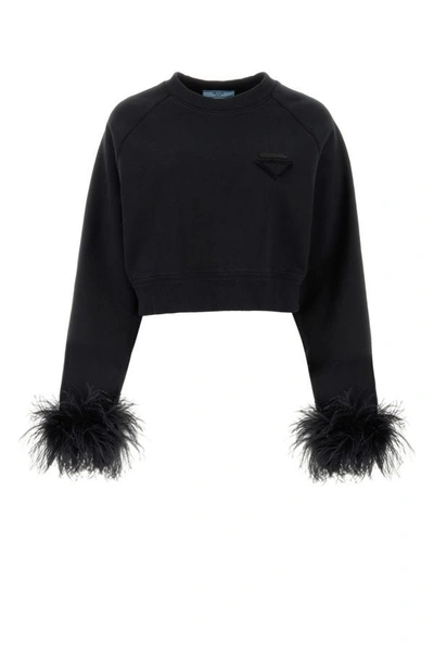 Shop Prada Woman Black Cotton Sweatshirt
