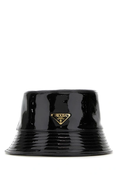 Shop Prada Woman Black Leather Bucket Hat