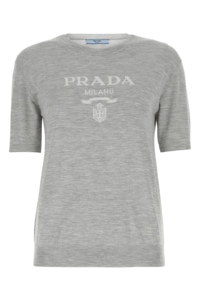 Shop Prada Woman Melange Grey Cashmere Top In Gray