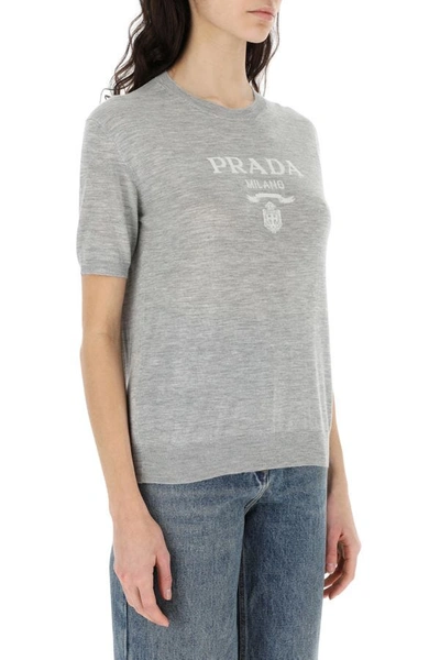 Shop Prada Woman Melange Grey Cashmere Top In Gray
