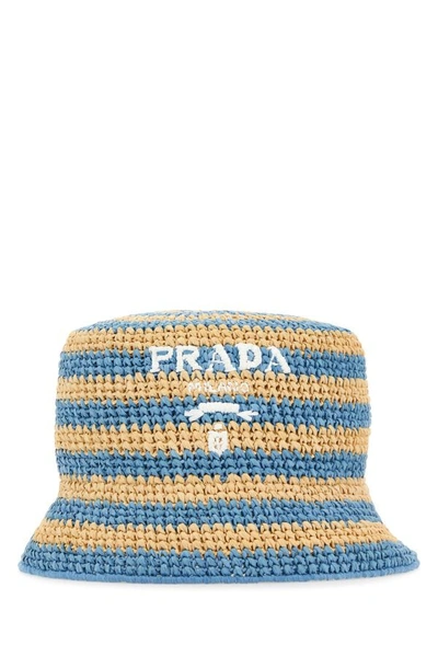Shop Prada Woman Two-tone Raffia Bucket Hat In Multicolor