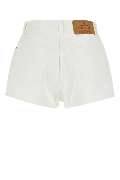 Shop Prada Woman White Denim Shorts