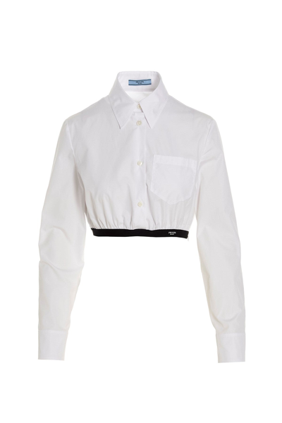 Shop Prada Women Logo Cropped Shirt In White