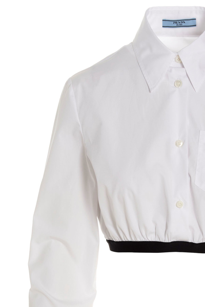 Shop Prada Women Logo Cropped Shirt In White