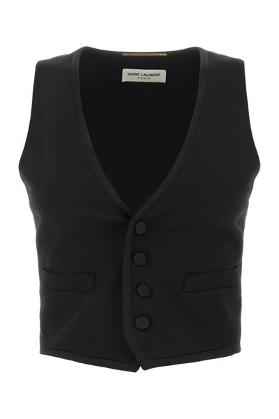 Shop Saint Laurent Woman Black Silk And Wool Vest