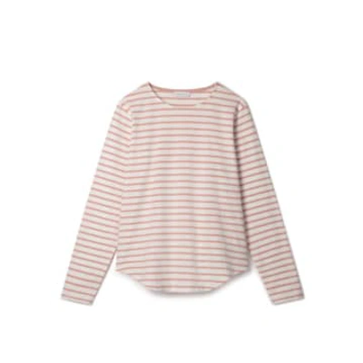 Shop Chalk White And Dusky Pink Fleur Striped T Shirt