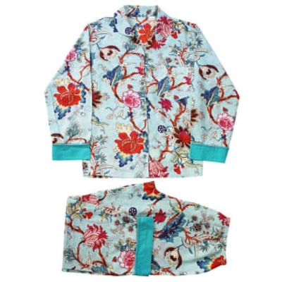 Shop Powell Craft Blue Exotic Flower Printed Ladies Pyjamas