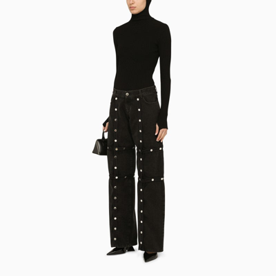Shop Attico The  Black Baggy Jeans With Studs Women