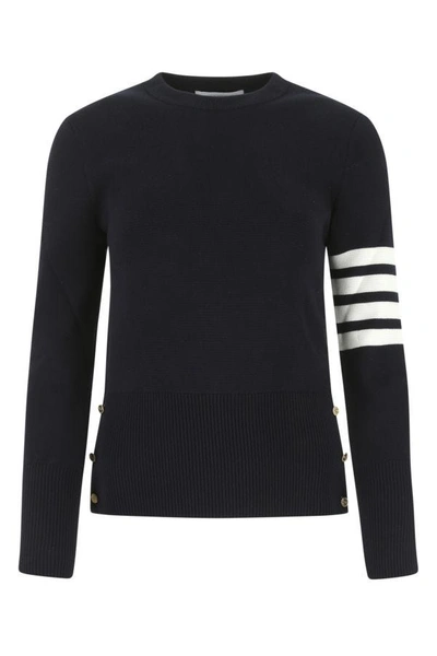 Shop Thom Browne Woman Midnight Blue Cotton Sweater