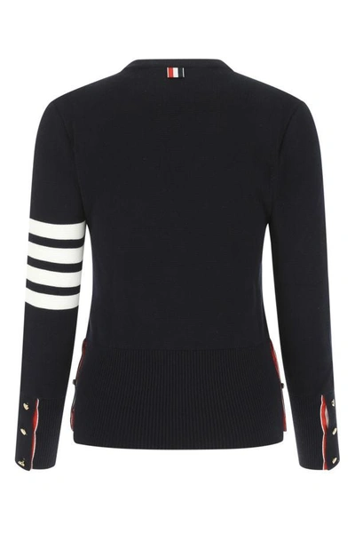 Shop Thom Browne Woman Midnight Blue Cotton Sweater