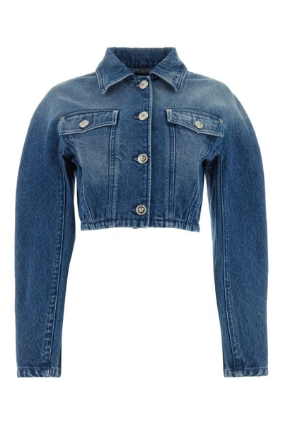 Shop Versace Woman Denim Jacket In Blue