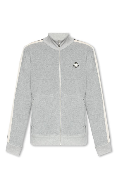 Shop Moncler Genius Moncler X Palm Angels Logo Patch Zipped Jacket In Grey