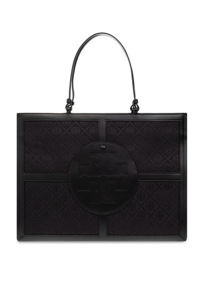 Shop Tory Burch Ella T Monogram Shopper Bag In Black