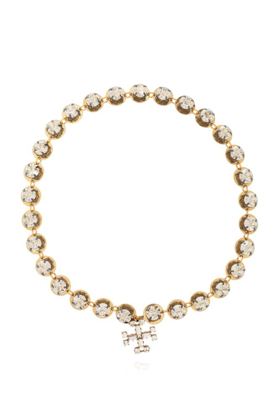 Shop Tory Burch Embellished Necklace In Gold