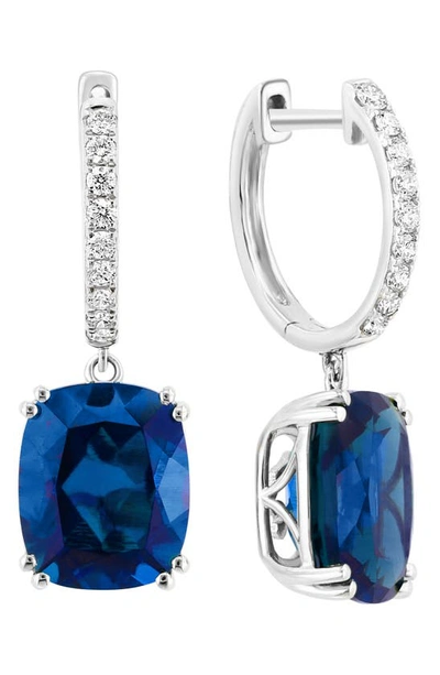 Shop Effy 14k White Gold Lab Created Diamond & Lab Created Sapphire Drop Huggie Hoop Earrings In Blue