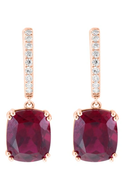 Shop Effy 14k Rose Gold Lab Created Diamond & Lab Created Ruby Drop Huggie Hoop Earrings In Red