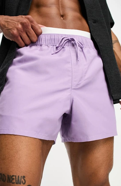 Asos Design Short Swim Trunks In Lilac
