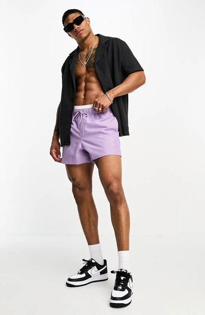 Asos Design Short Swim Trunks In Lilac