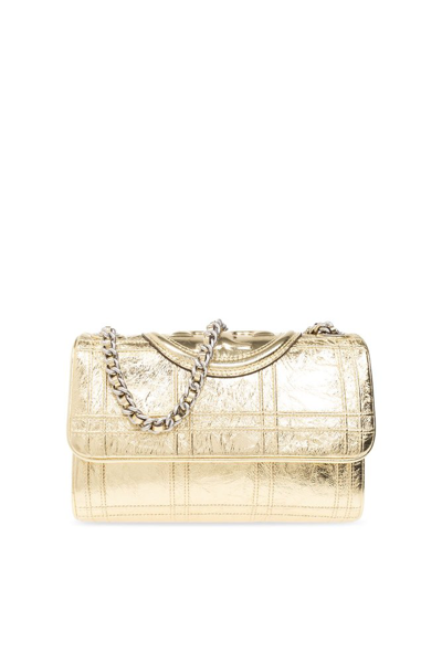 Shop Tory Burch Fleming Small Shoulder Bag In Gold