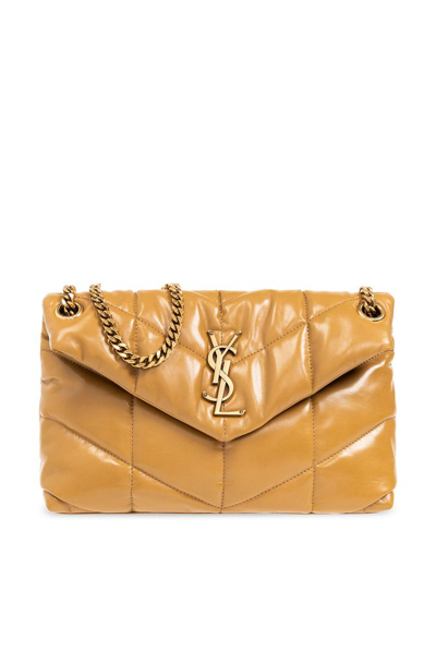 Shop Saint Laurent Puffer Quilted Small Shoulder Bag In Brown