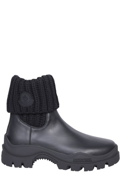Shop Moncler Knitted Panel Boots In Black