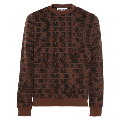 Shop Moschino Monogrammed Crewneck Sweatshirt In Brown