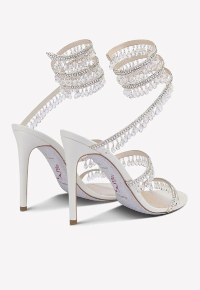 Shop René Caovilla Chandelier 105 Crystal-embellished Sandals In Ivory