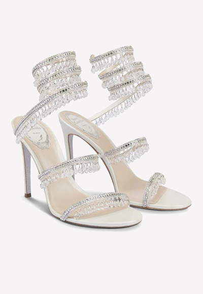 Shop René Caovilla Chandelier 105 Crystal-embellished Sandals In Ivory
