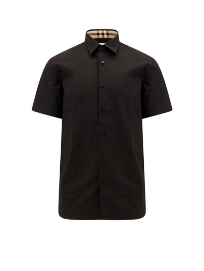 Shop Burberry Logo Embroidered Short Sleeved Shirt In Black