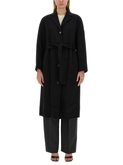 Shop Theory Belted Straight Hem Coat In Black
