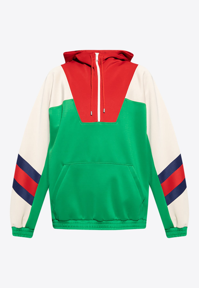 Shop Gucci Color-block Half-zip Hooded Sweatshirt In Multicolor