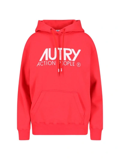 Autry Logo-print Drawstring Hoodie In Red
