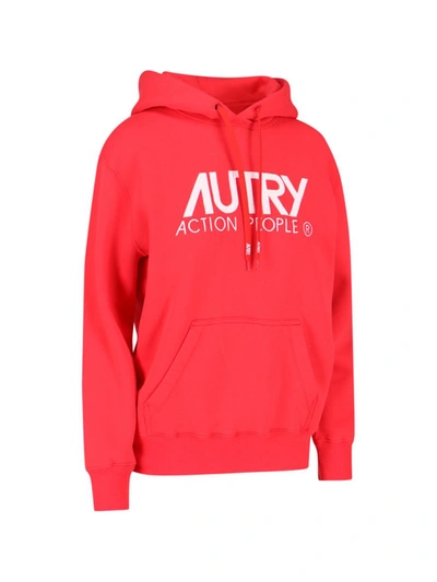 Autry Logo-print Drawstring Hoodie In Red