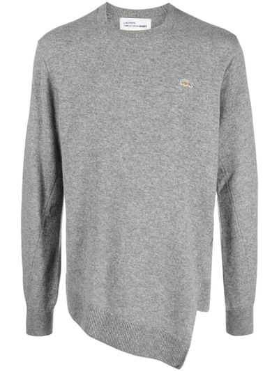 Shop Comme Des Garçons Shirt Cdg Shirt X Lacoste Asymmetric Knit Sweater In Gray