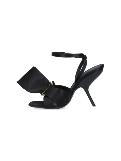 Ferragamo Heel Sandals With Bow Detail And Open Toe In Black
