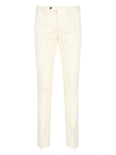 Pt Torino Back Slit Stretch Cotton Blend Trousers In White