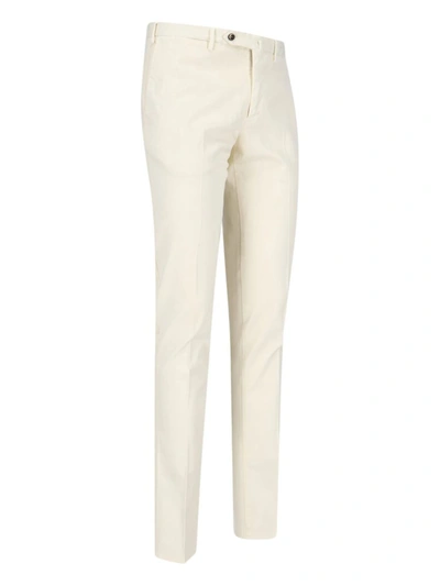 Pt Torino Back Slit Stretch Cotton Blend Trousers In White