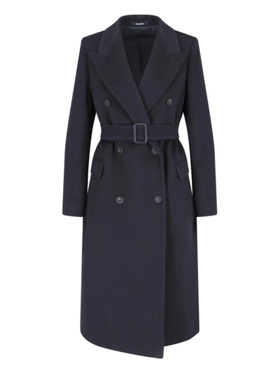 Tagliatore Waist Belted Long Length Jacket In Black