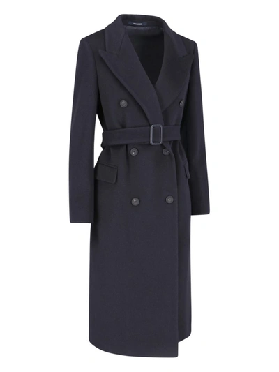 Tagliatore Waist Belted Long Length Jacket In Black
