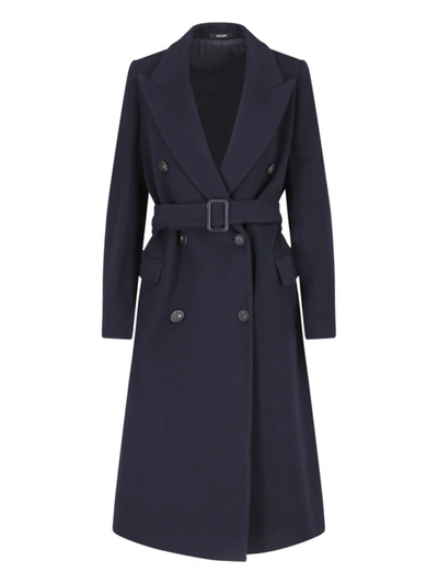 Tagliatore Waist Belted Long Length Jacket In Black