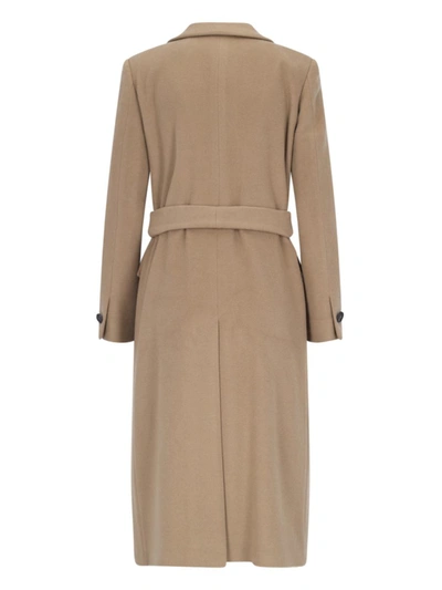 Tagliatore Waist Belted Buttoned Long Lapel Jacket In Beige